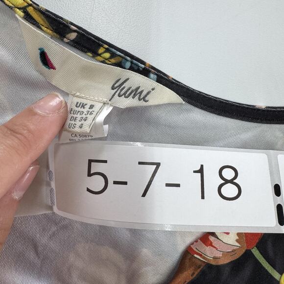 Yumi Dress Womens Small Black Floral Chain Print Long Sleeve Stretch UK 8 US 4 - Picture 3 of 7